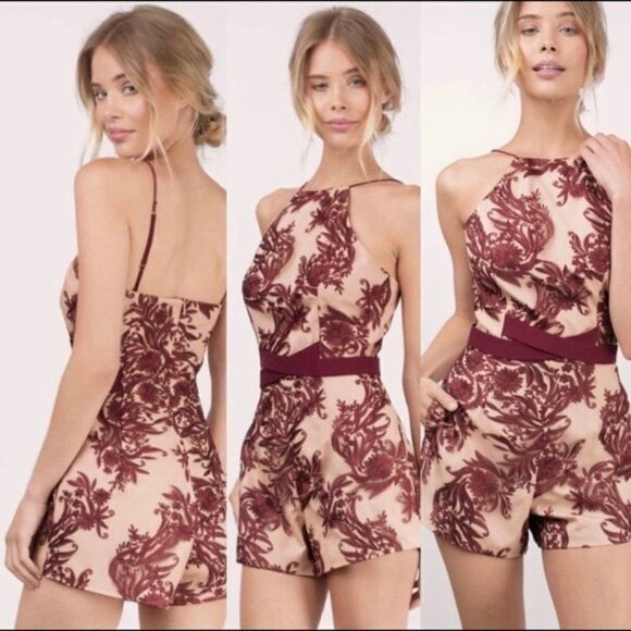 STYLESTALKER MEHNDI WINE HALTER ROMPER  L - Picture 1 of 10